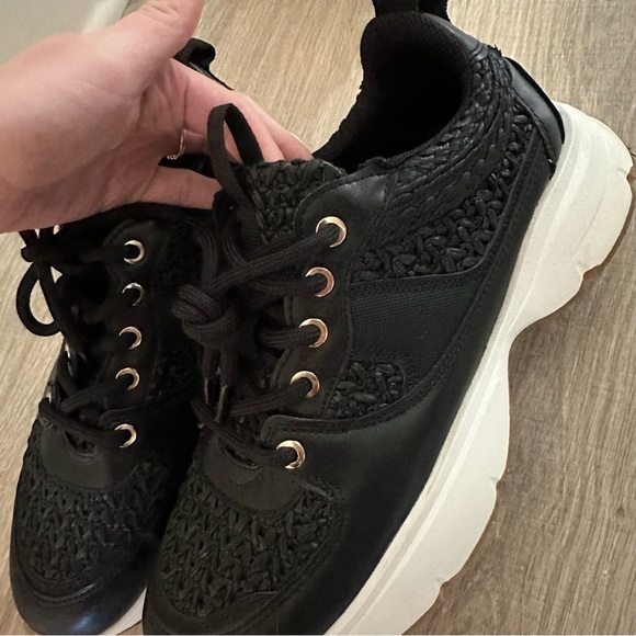 Zara Women's chunky black sneakers Crochet Straw Raffia Combination Size 40 - Picture 7 of 9